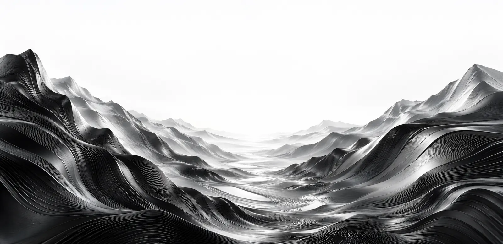 An abstract topographic valley marks a path from discovery to launch