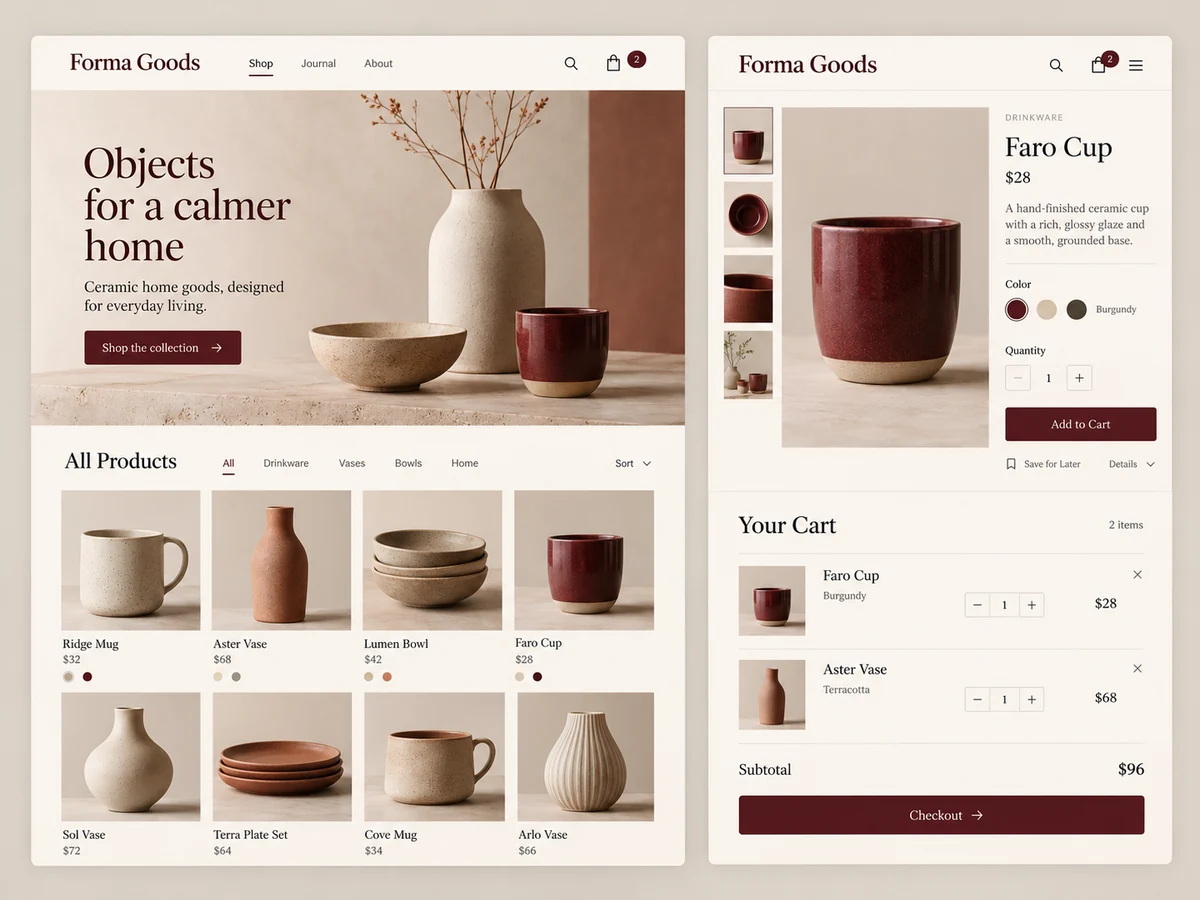Forma Goods detailed interface design showing the next step in product discovery