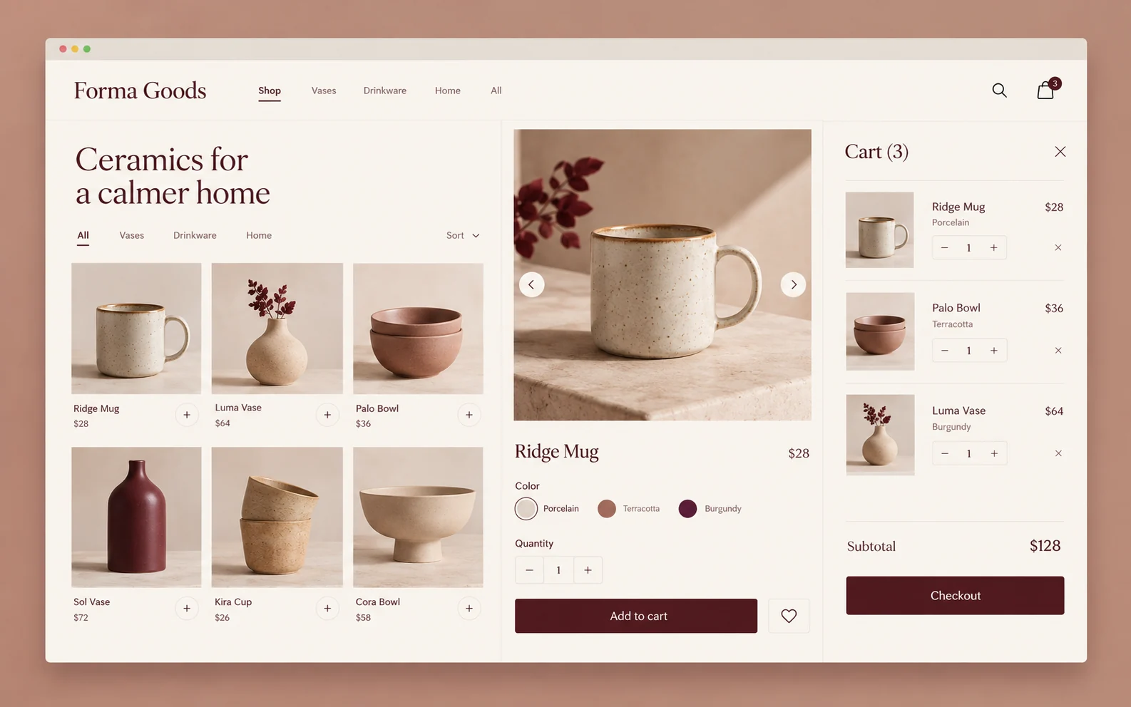 Forma Goods original ecommerce website design study showing product discovery