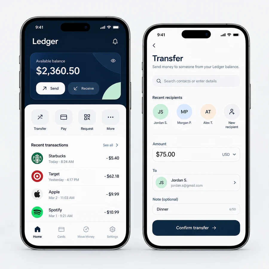 Ledger original finance mobile interface design study showing transaction clarity