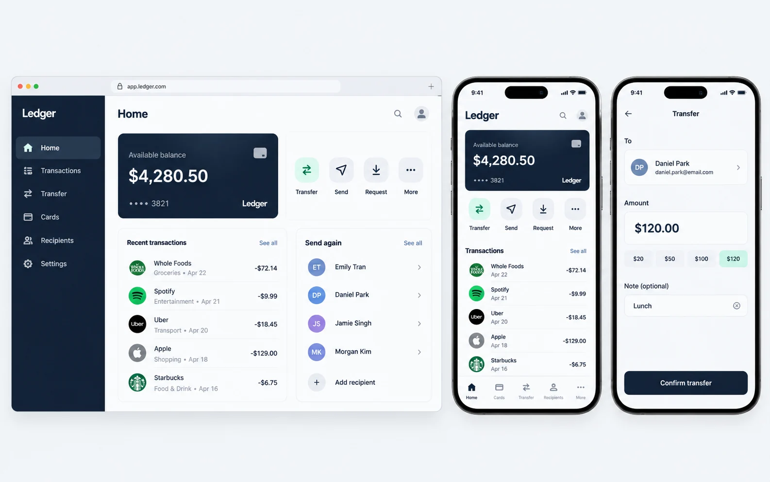 Ledger original finance mobile interface design study showing transaction clarity
