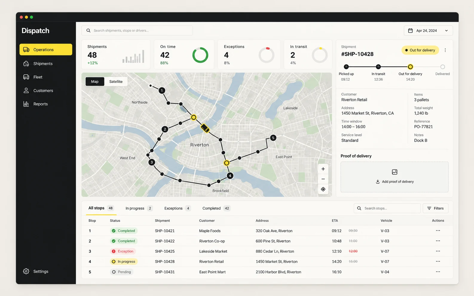 Dispatch original operations web platform design study showing delivery coordination