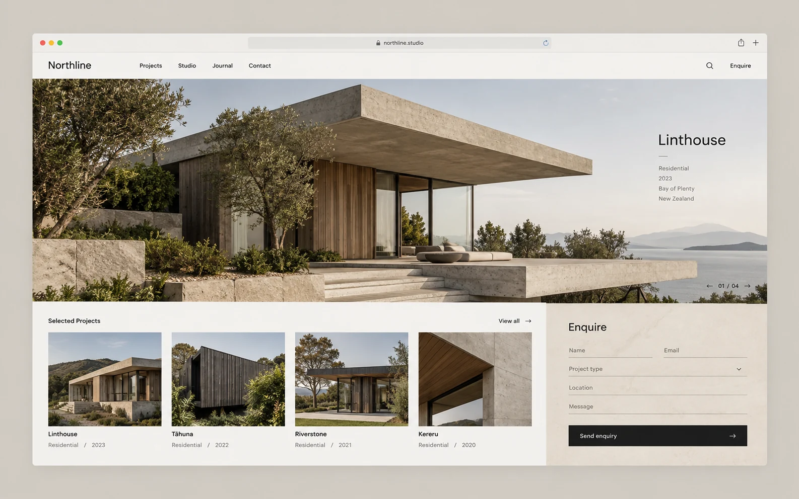 Northline original marketing website design study showing editorial project discovery