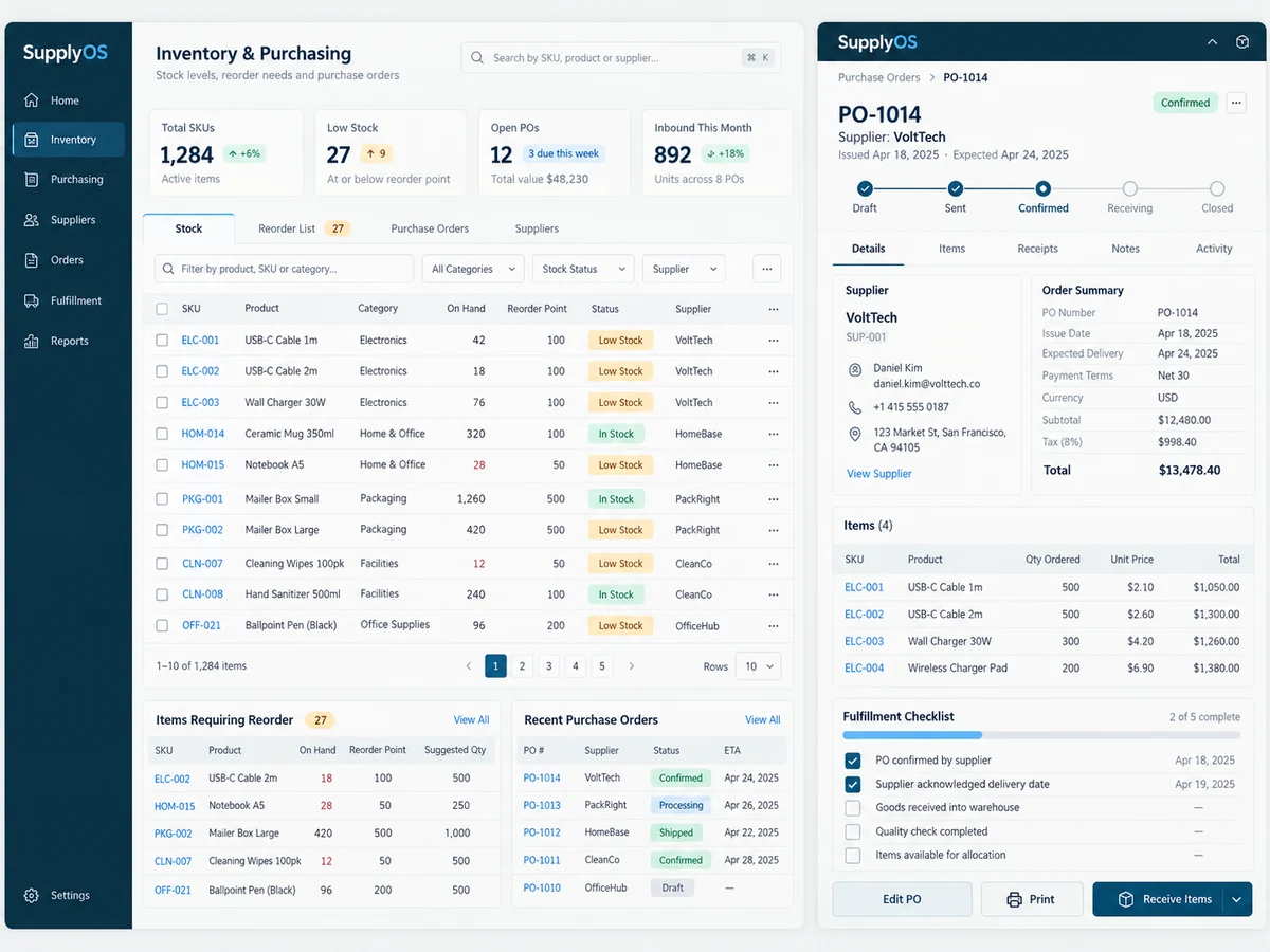 SupplyOS detailed interface design showing the next step in inventory operations