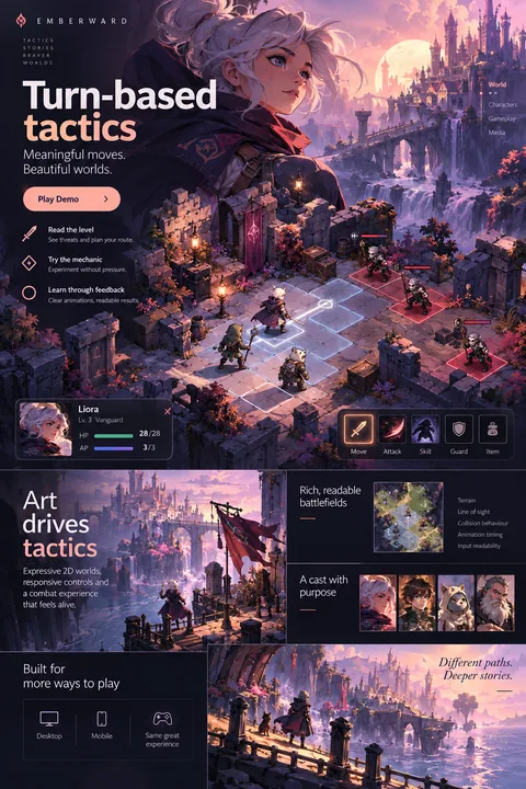 Original turn-based tactics interface concept illustrating 2d game development