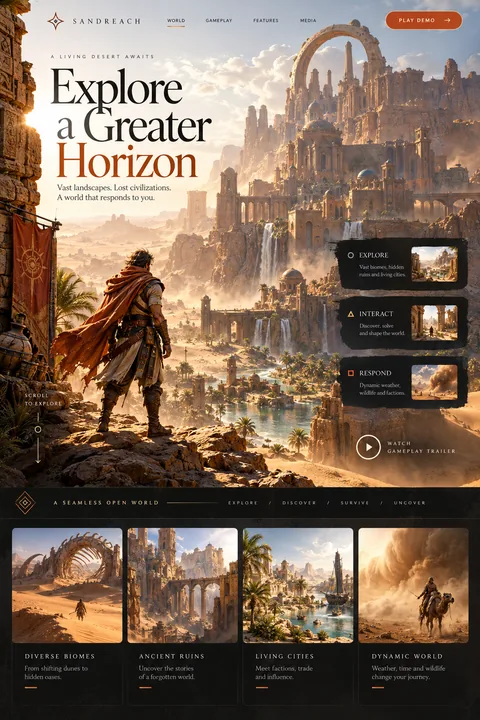 Original desert exploration interface concept illustrating 3d game development