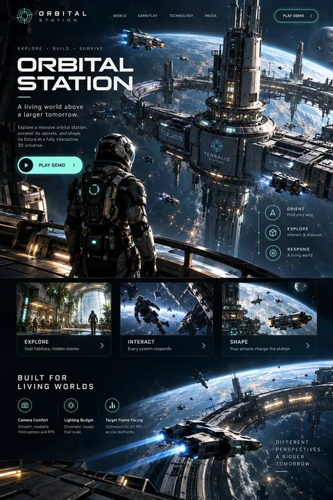 Original orbital station interface concept illustrating 3d game development