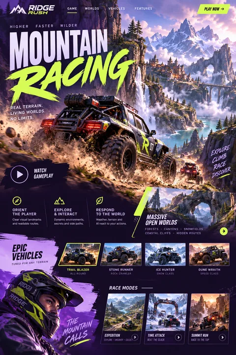 Original mountain racing interface concept illustrating 3d game development