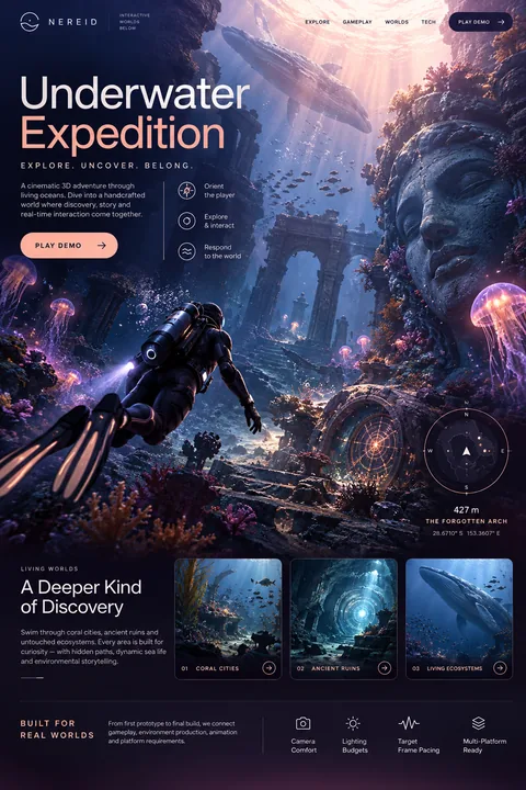Original underwater expedition interface concept illustrating 3d game development