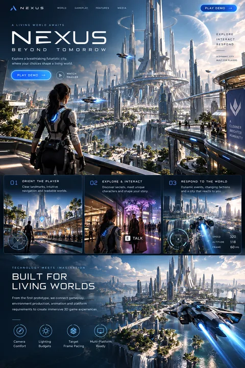 Original future city interface concept illustrating 3d game development