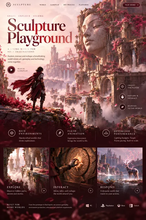 Original sculpture playground interface concept illustrating 3d game development
