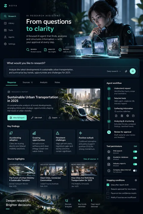 Original research assistant interface concept illustrating ai agent development