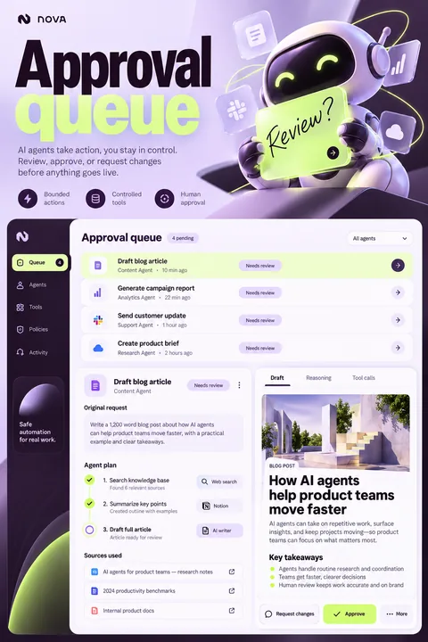 Original approval queue interface concept illustrating ai agent development