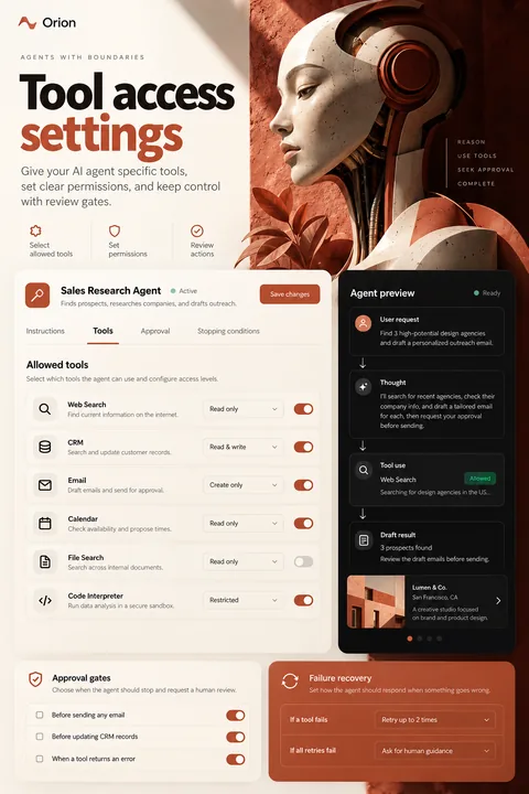 Original tool access settings interface concept illustrating ai agent development