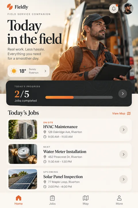 Original field service companion interface concept illustrating android app development