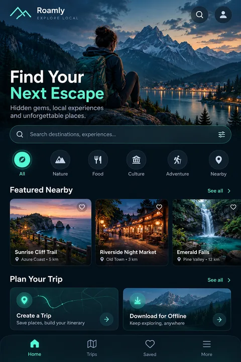 Original local travel app interface concept illustrating android app development