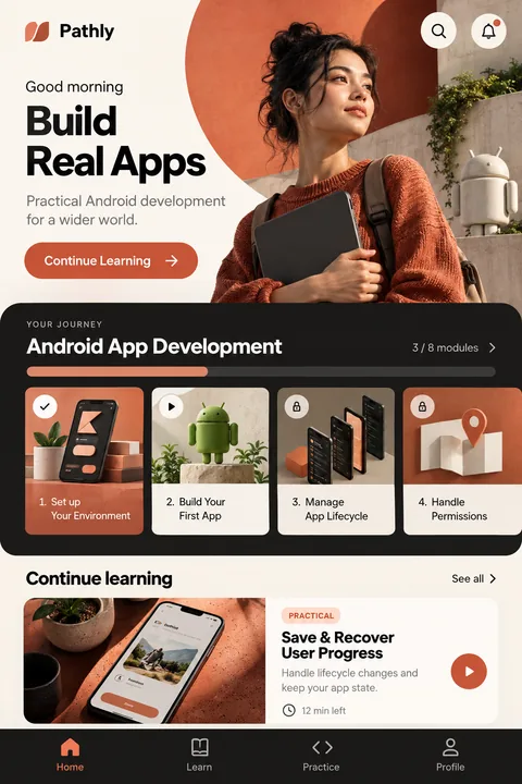 Original learning practice interface concept illustrating android app development