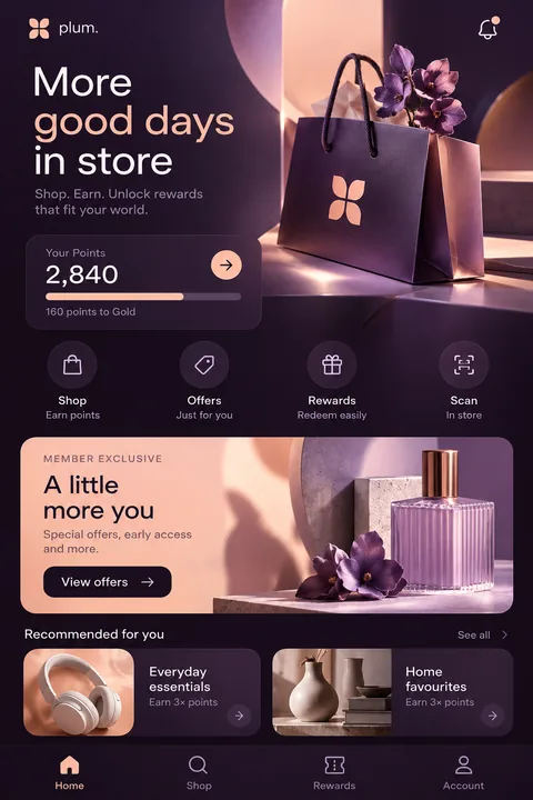 Original retail loyalty interface concept illustrating android app development