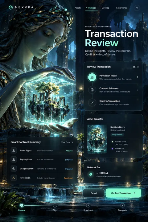 Original transaction review interface concept illustrating blockchain development