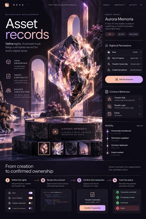 Original asset records interface concept illustrating blockchain development