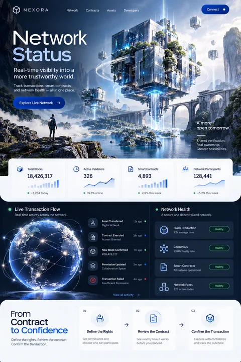 Original network status interface concept illustrating blockchain development