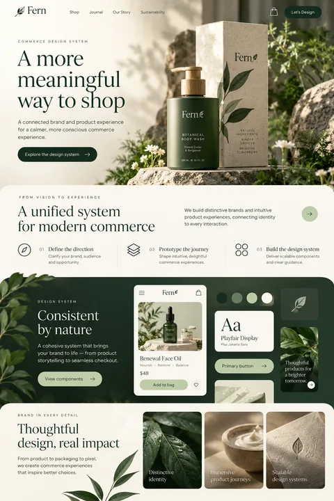 Original commerce design system interface concept illustrating brand & product design