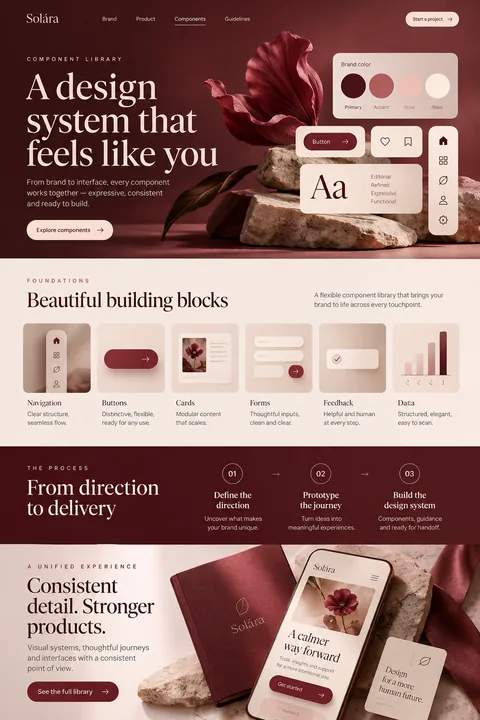 Original component library interface concept illustrating brand & product design