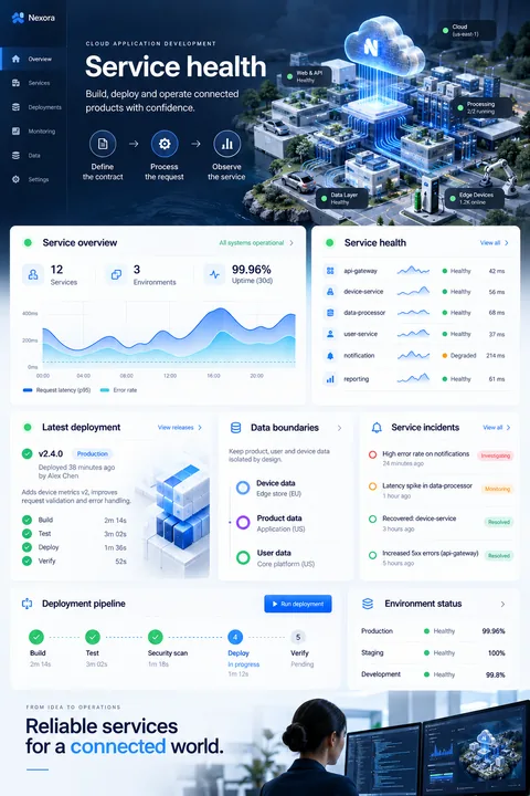 Original service health interface concept illustrating cloud application development