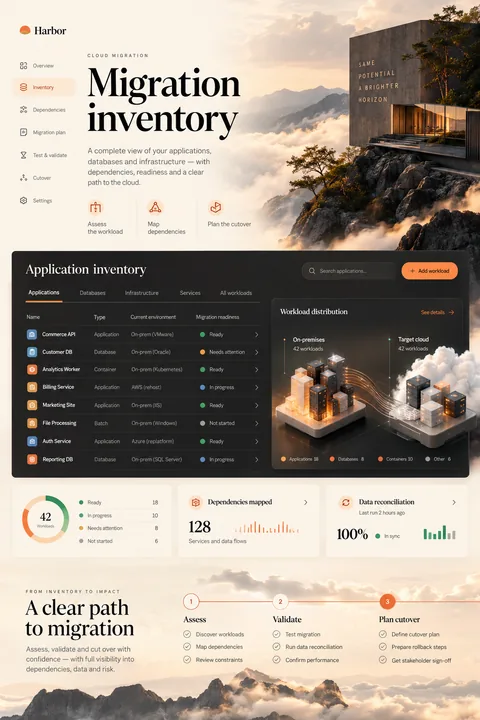 Original migration inventory interface concept illustrating cloud migration