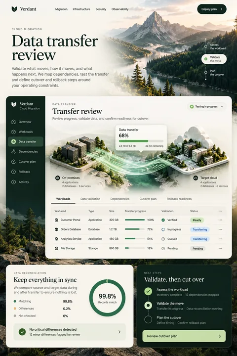 Original data transfer review interface concept illustrating cloud migration
