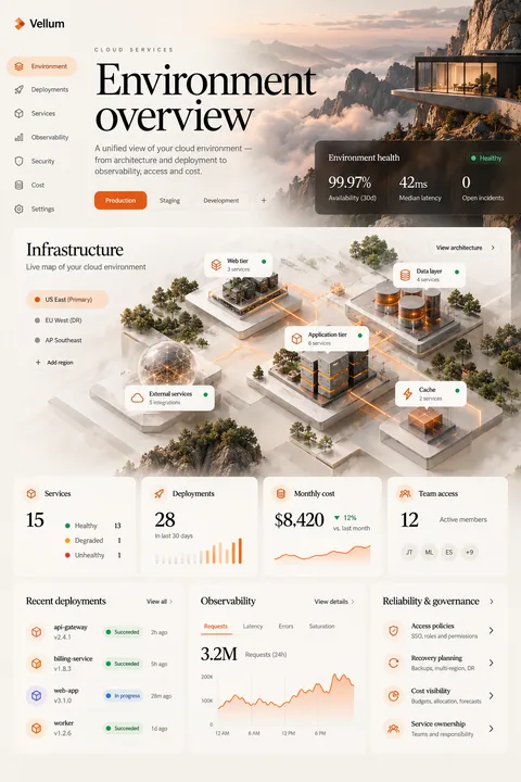 Original environment overview interface concept illustrating cloud services