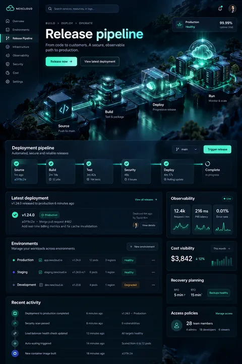 Original release pipeline interface concept illustrating cloud services