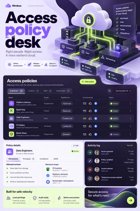 Original access policy desk interface concept illustrating cloud services