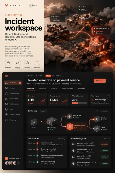 Original incident workspace interface concept illustrating cloud services