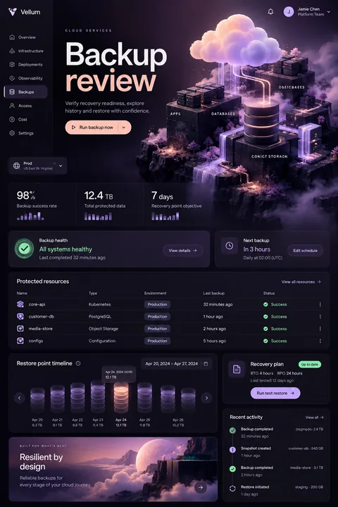 Original backup review interface concept illustrating cloud services