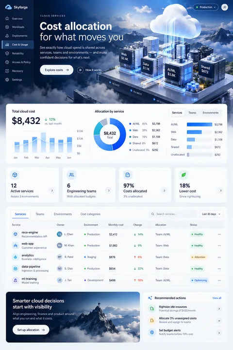 Original cost allocation interface concept illustrating cloud services