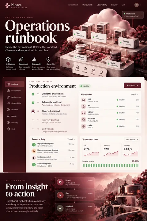 Original operations runbook interface concept illustrating cloud services
