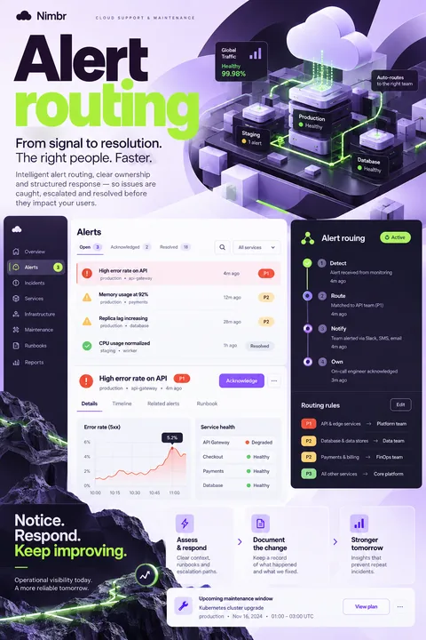Original alert routing interface concept illustrating cloud support & maintenance