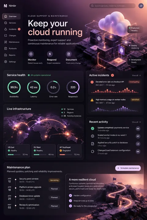 Original service inventory interface concept illustrating cloud support & maintenance