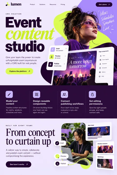 Original event content studio interface concept illustrating cms solution