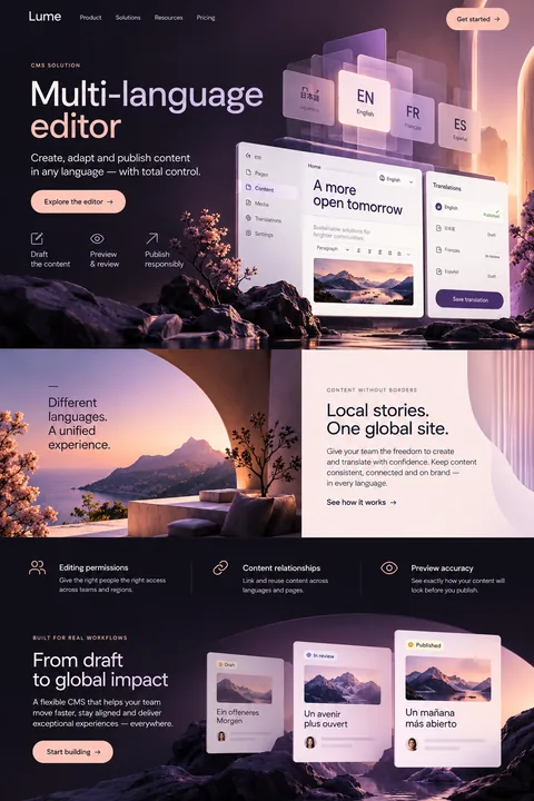 Original multi-language editor interface concept illustrating cms solution