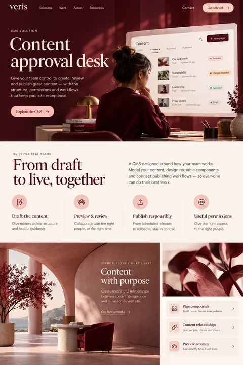 Original content approval desk interface concept illustrating cms solution