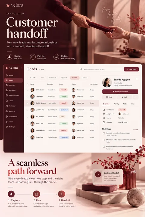Original customer handoff interface concept illustrating crm solution