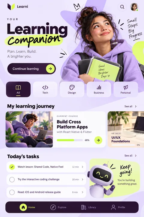 Original learning companion interface concept illustrating cross platform app development