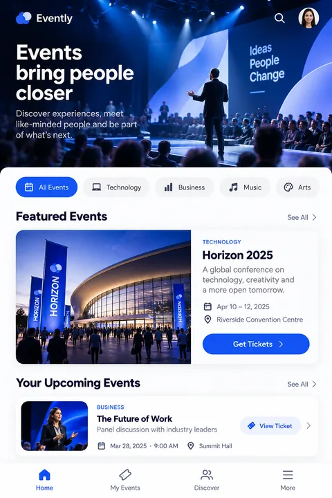 Original event access interface concept illustrating cross platform app development