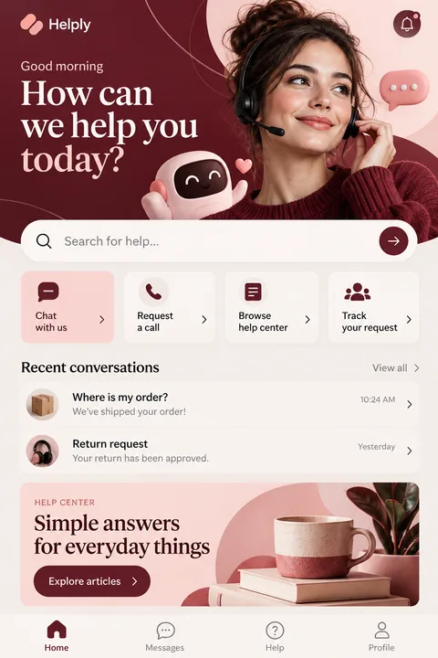 Original customer service app interface concept illustrating cross platform app development