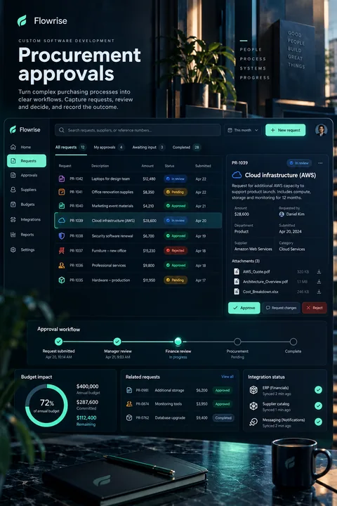 Original procurement approvals interface concept illustrating custom software development