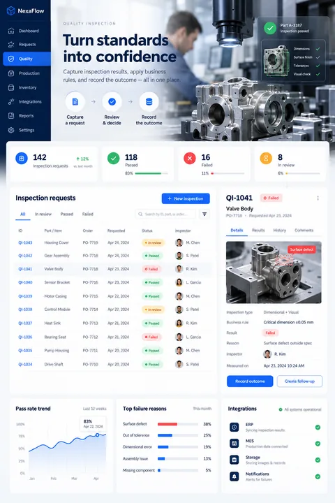Original quality inspection interface concept illustrating custom software development