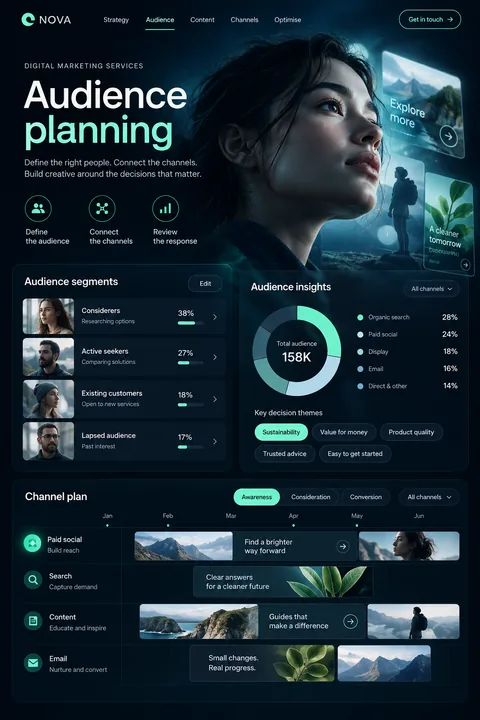 Original audience planning interface concept illustrating digital marketing services
