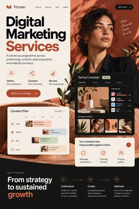 Original landing-page system interface concept illustrating digital marketing services